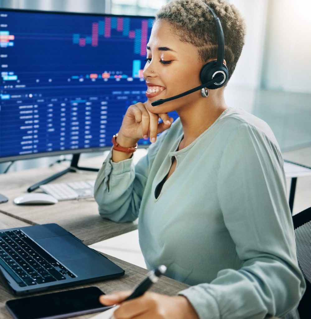 financial services worker on a call