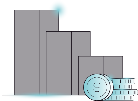 Illustration of ghrowth bar chart with money