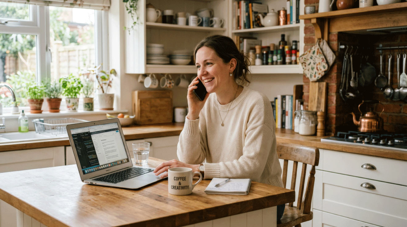 woman using home phone service
